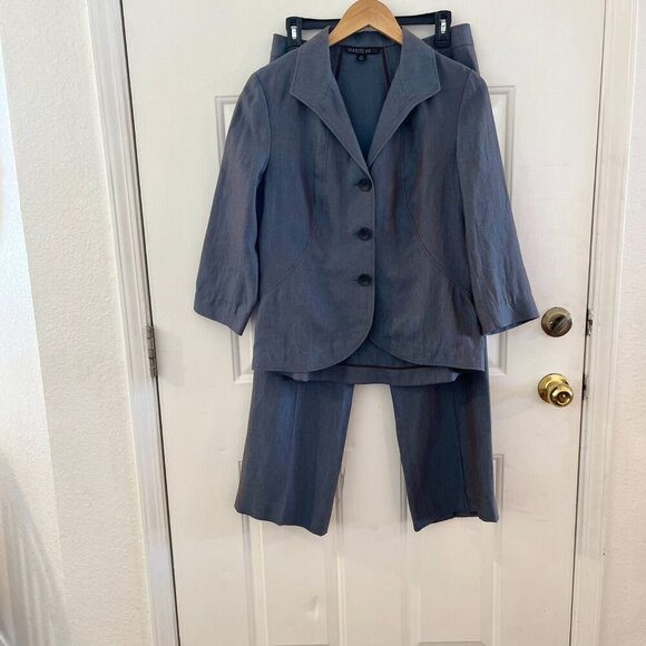 Lafayette 148 Woman's Career Blue Iridescent Metallic Linen Blazer Set Sz 6 - Picture 2 of 16